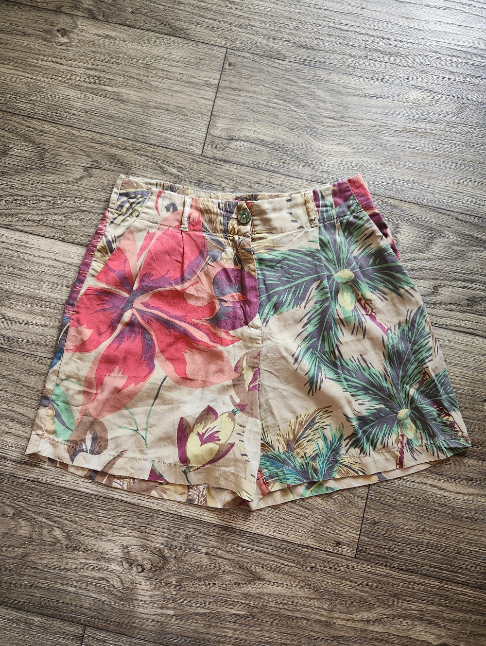 Desigual Tropical Floral High Waist Bermuda Paper Bag Shorts Size Small